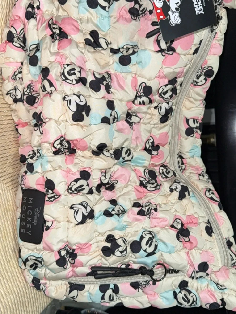 Quilted Tote Bag in Cream with Pink & Blue Accents Disney Mickey
